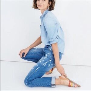 Madewell The High Rise Slim Boyfriend With White Paint Splater Jeans NWT Size 26